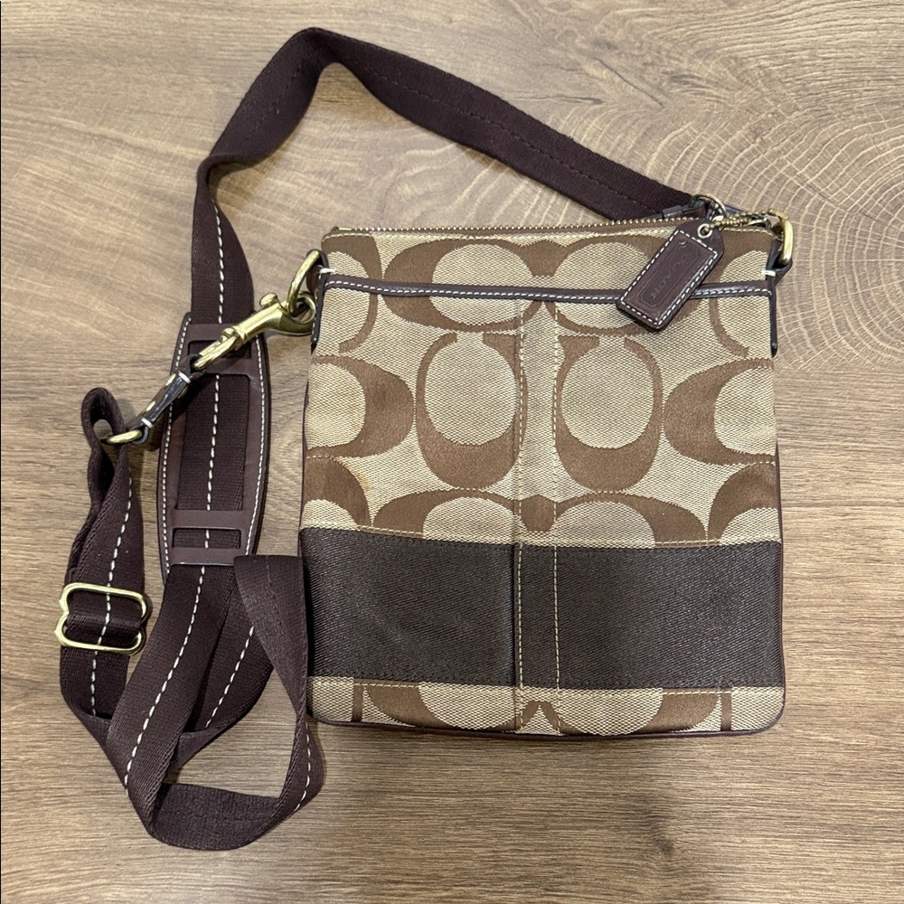 Coach Signature Canvas Crossbody in Brown and Tan